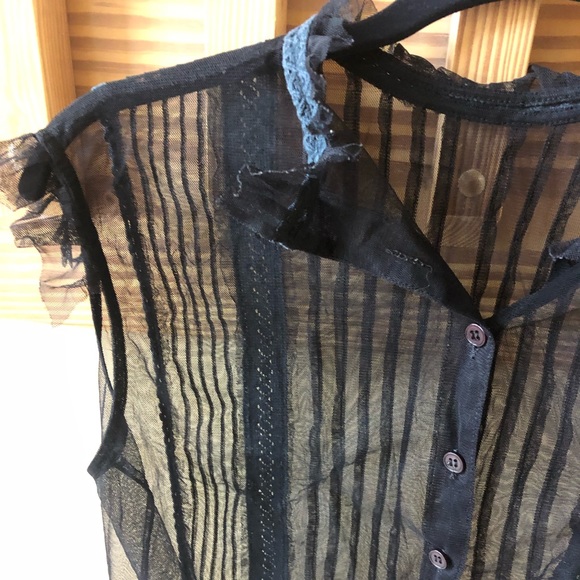 Black Sheer and Crochet Detail Blouse - Picture 3 of 11